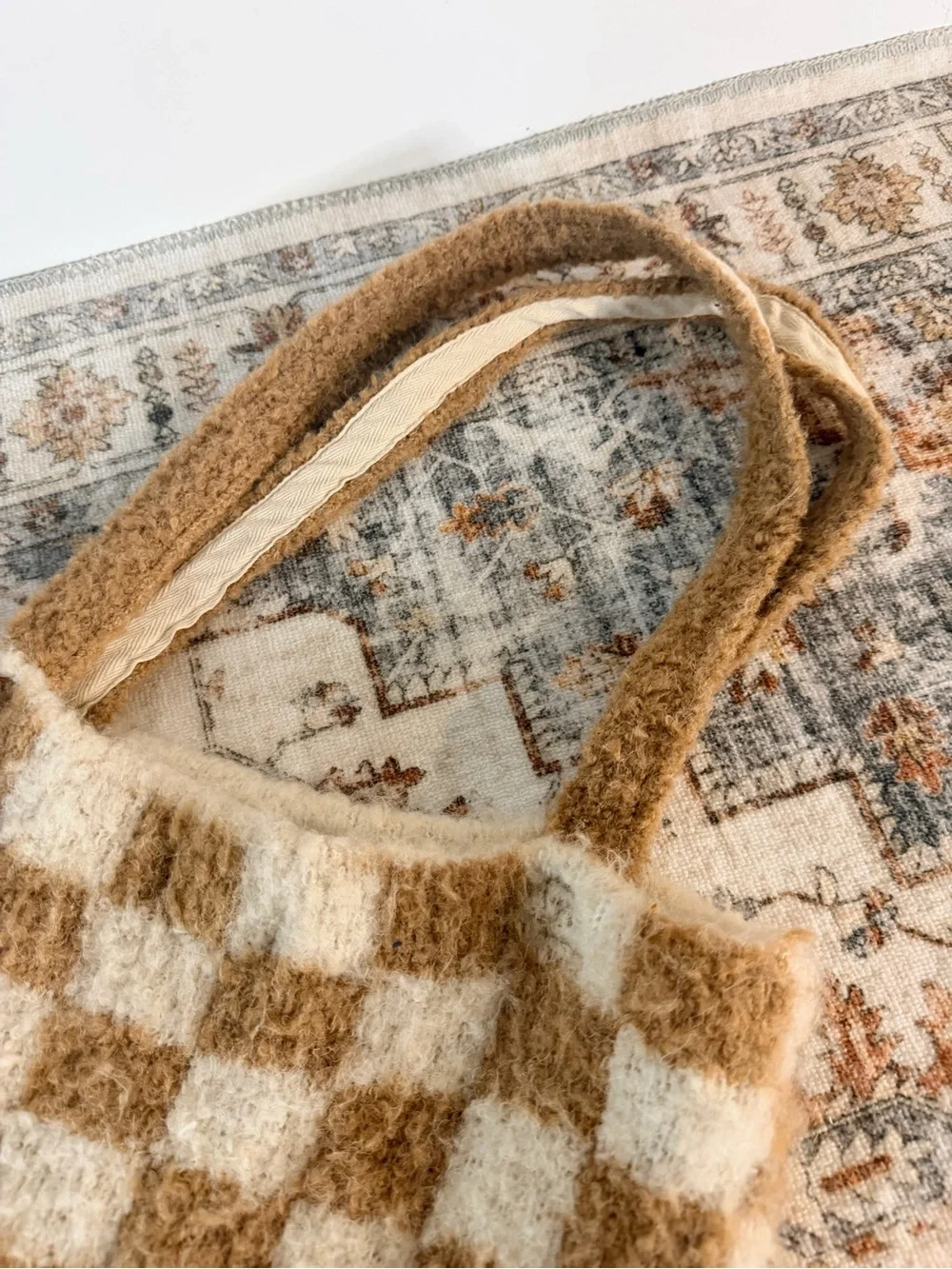 Free People Checkered Fuzzy Tote Bag